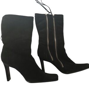 Classified size 10 black boots faux Suede  heeled double zip NWOT